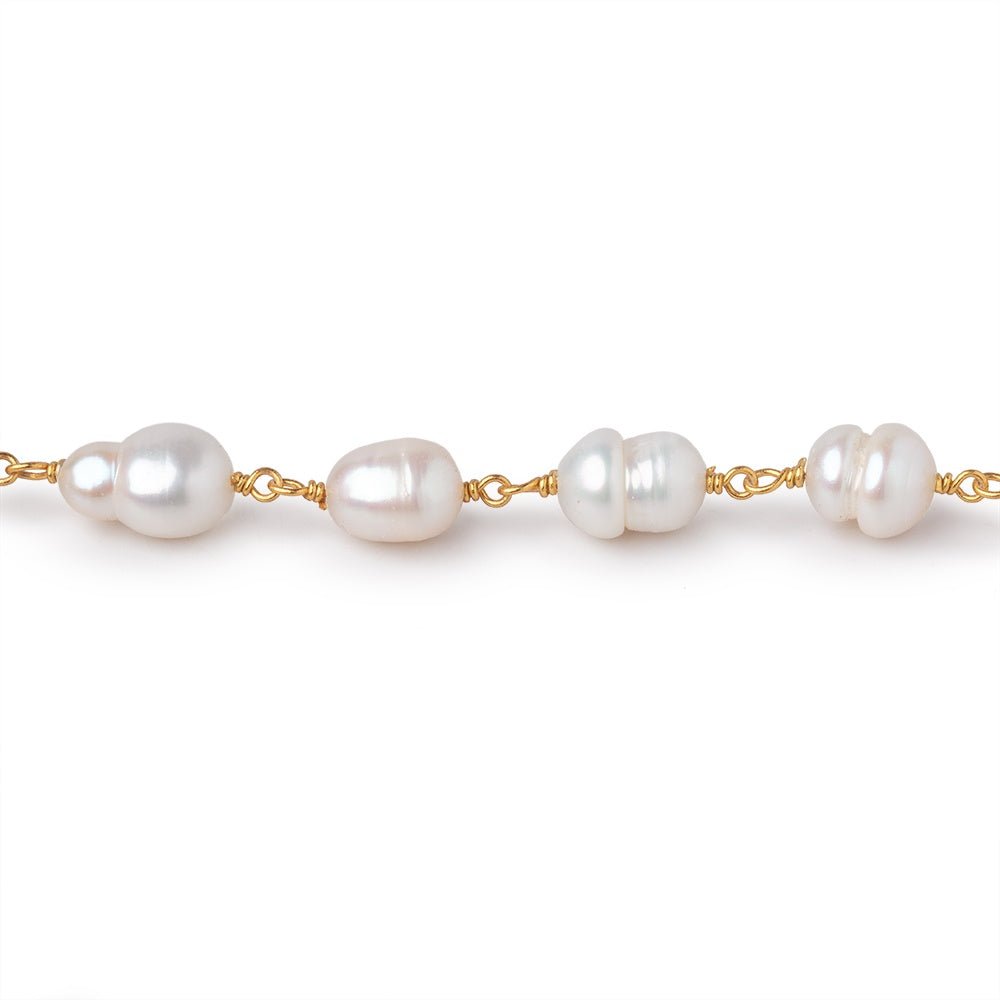 7-11mm Cream Baroque Pearls on Vermeil Chain - Beadsofcambay.com