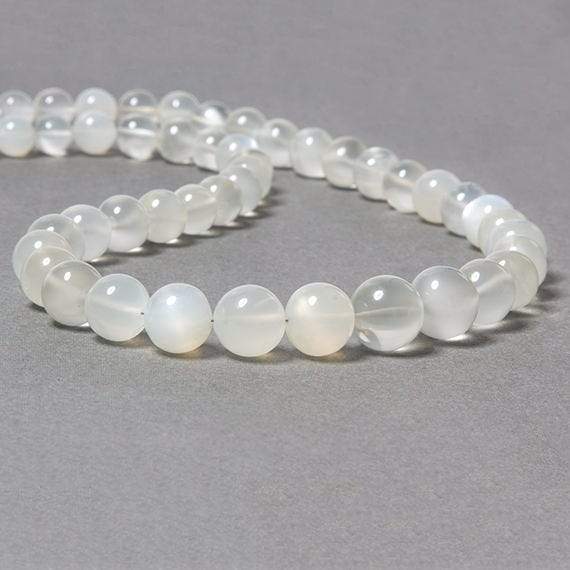 7-11mm White Moonstone Plain Round 49 pcs - Beadsofcambay.com