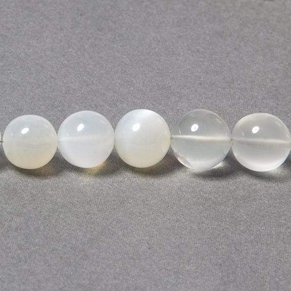 7-11mm White Moonstone Plain Round 49 pcs - Beadsofcambay.com