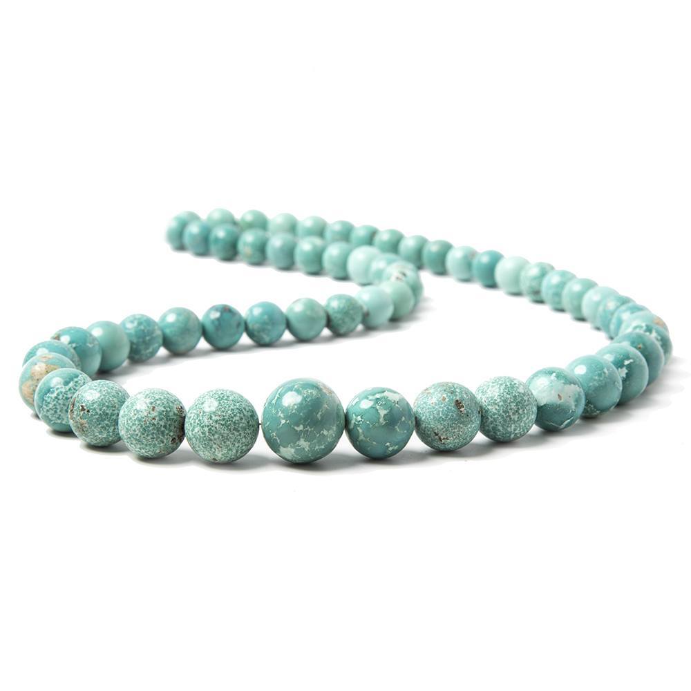 7-13.5mm Mongolian Turquoise plain round beads 18 inch 55 pieces - Beadsofcambay.com