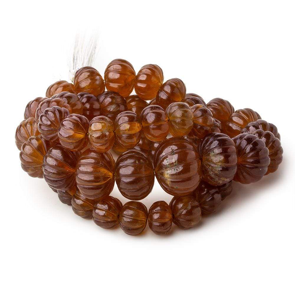 7-14mm Hessonite Garnet hand carved Melon rondelles 16 inch 57 beads AA Grade - Beadsofcambay.com