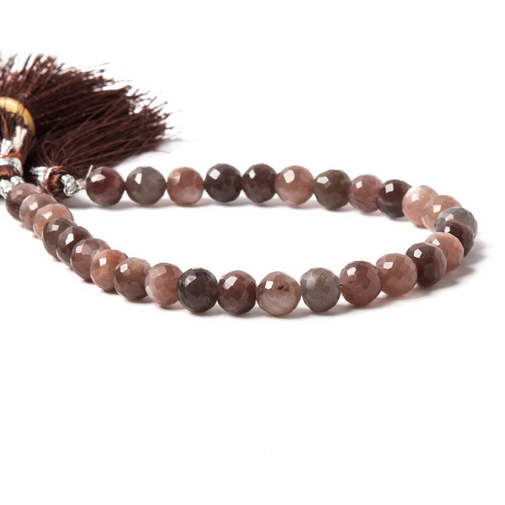 7-7.5mm Chocolate Moonstone faceted round beads 8 inch 28 pieces - Beadsofcambay.com