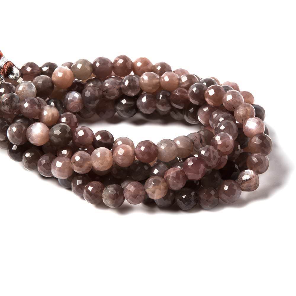 7-7.5mm Chocolate Moonstone faceted round beads 8 inch 28 pieces - Beadsofcambay.com