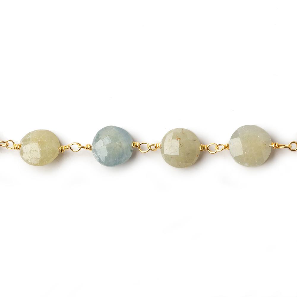 7-7.5mm Fancy Sapphire faceted coin Vermeil Chain by the foot - Beadsofcambay.com