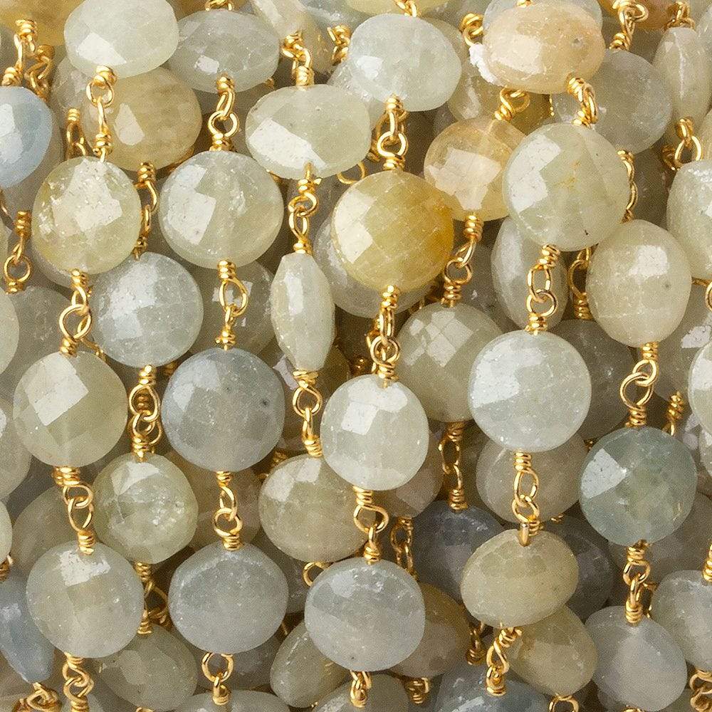 7-7.5mm Fancy Sapphire faceted coin Vermeil Chain by the foot - Beadsofcambay.com