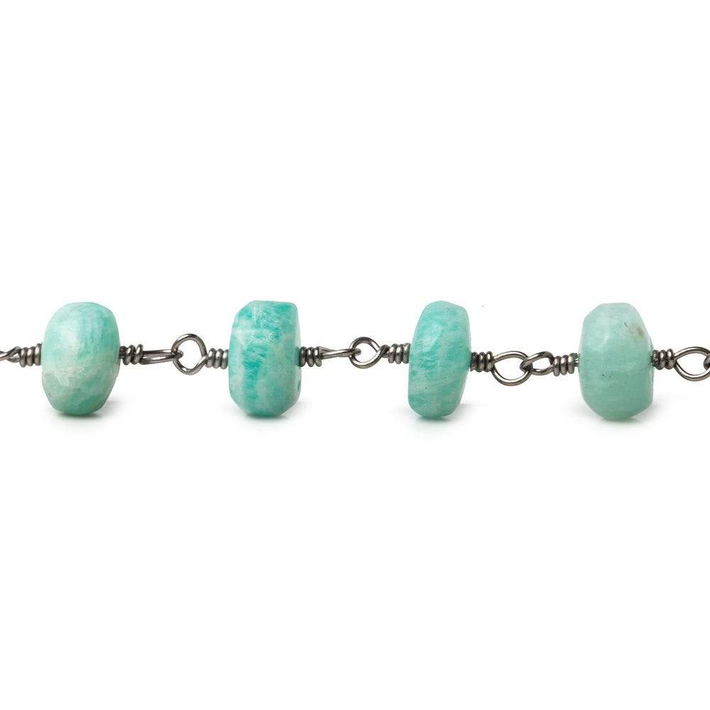 7-7.5mm Matte Amazonite plain rondelle Gold plated Chain by the foot 35 pcs - Beadsofcambay.com