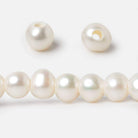 7 - 7.5mm Off White Off Round 2.5mm Large Hole Freshwater Pearl 8 inch 32 pieces - Beadsofcambay.com