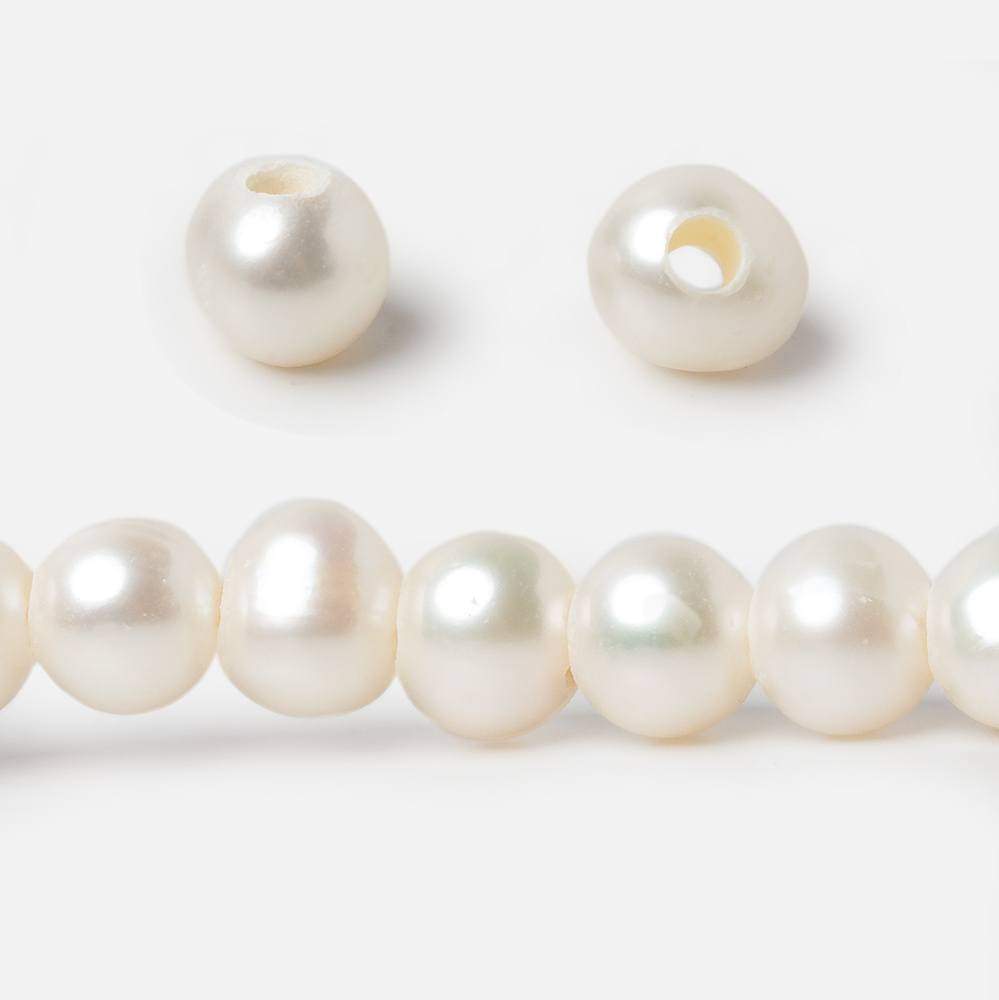 7 - 7.5mm Off White Off Round 2.5mm Large Hole Freshwater Pearl 8 inch 32 pieces - Beadsofcambay.com