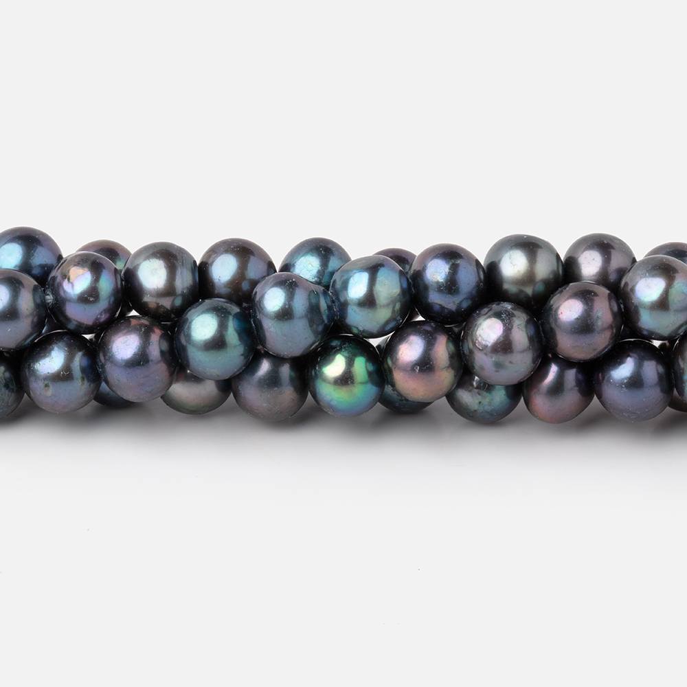 7-7.5mm Peacock Off Round Freshwater Pearls 16 inch 59 Beads - Beadsofcambay.com