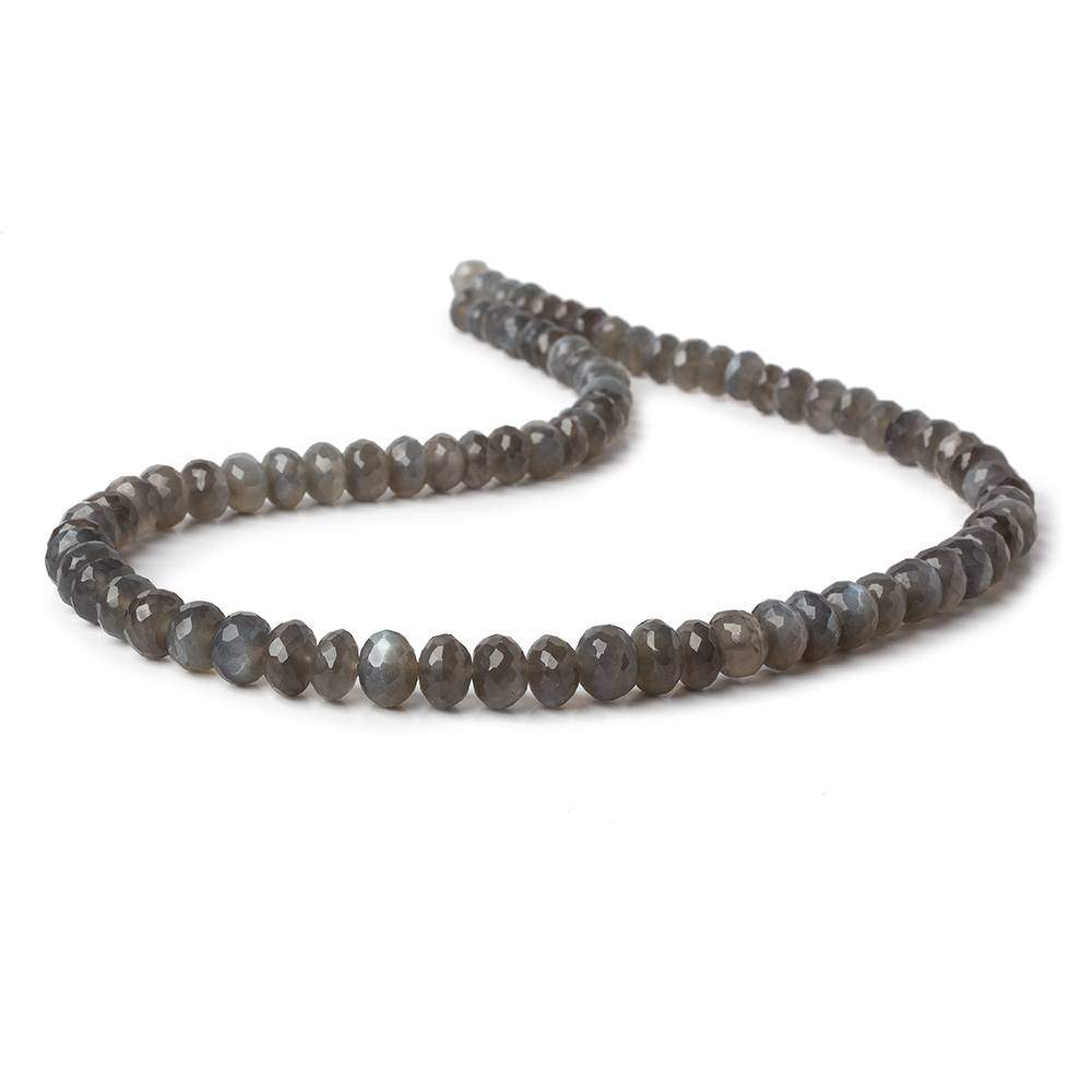 7-7.5mm Platinum Grey Moonstone Faceted Rondelles 16 inch 78 beads A - Beadsofcambay.com