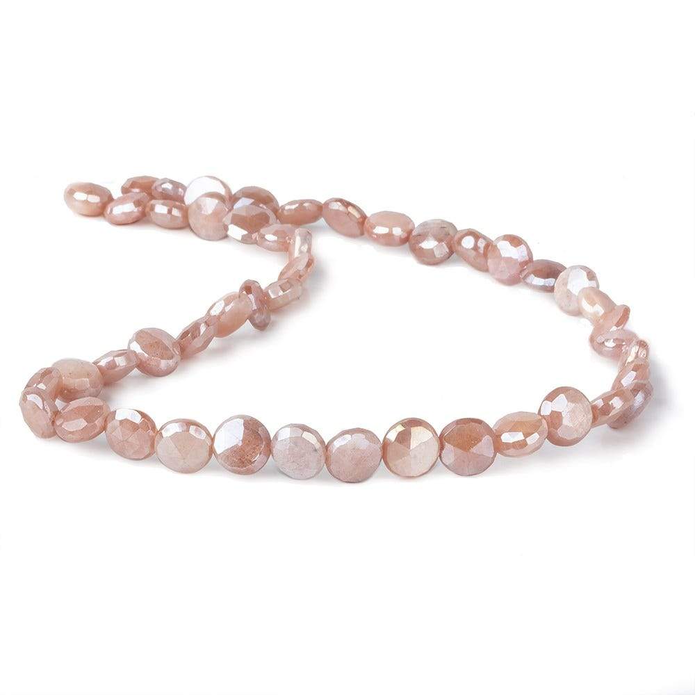 7-8.5mm Mystic Dark Peach Moonstone faceted coins 14 inch 42 beads - Beadsofcambay.com