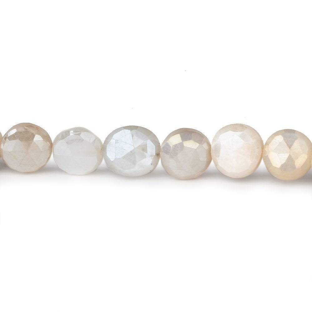 7-8.5mm Mystic Light Off White Moonstone faceted coins 14 inch 42 beads - Beadsofcambay.com