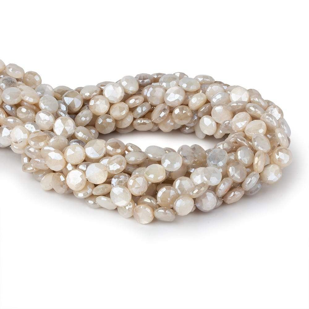 7-8.5mm Mystic Light Off White Moonstone faceted coins 14 inch 42 beads - Beadsofcambay.com