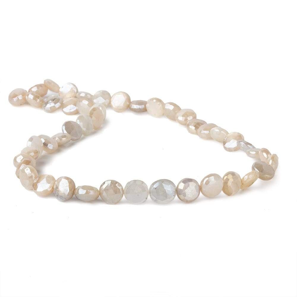 7-8.5mm Mystic Light Off White Moonstone faceted coins 14 inch 42 beads - Beadsofcambay.com
