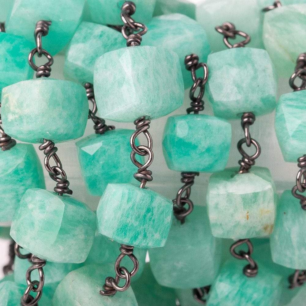 7-8mm Amazonite faceted cube Black Gold plated Silver Chain by the foot - Beadsofcambay.com