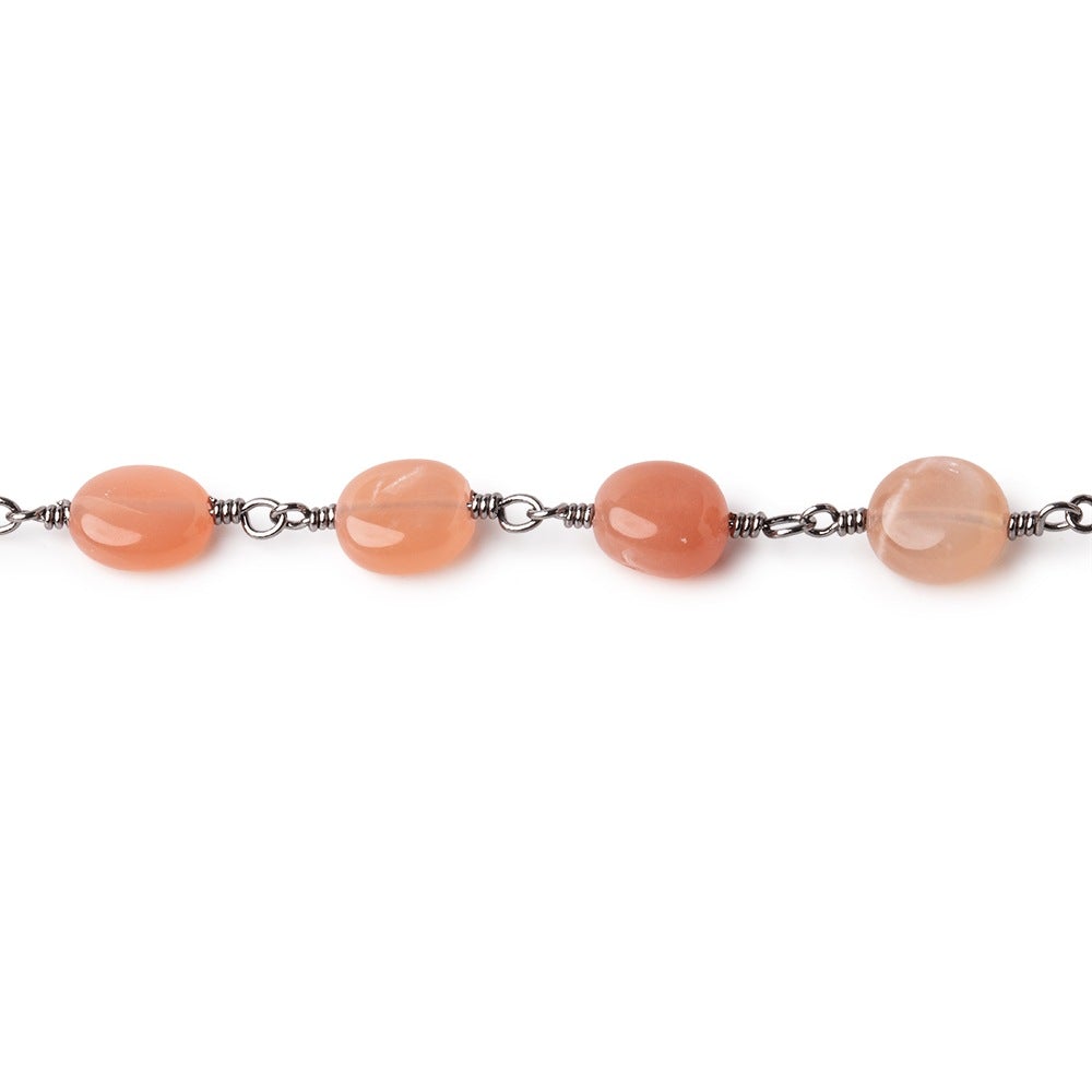 7-8mm Angel Skin Moonstone Plain Nuggets on Black Gold Plated Chain - Beadsofcambay.com