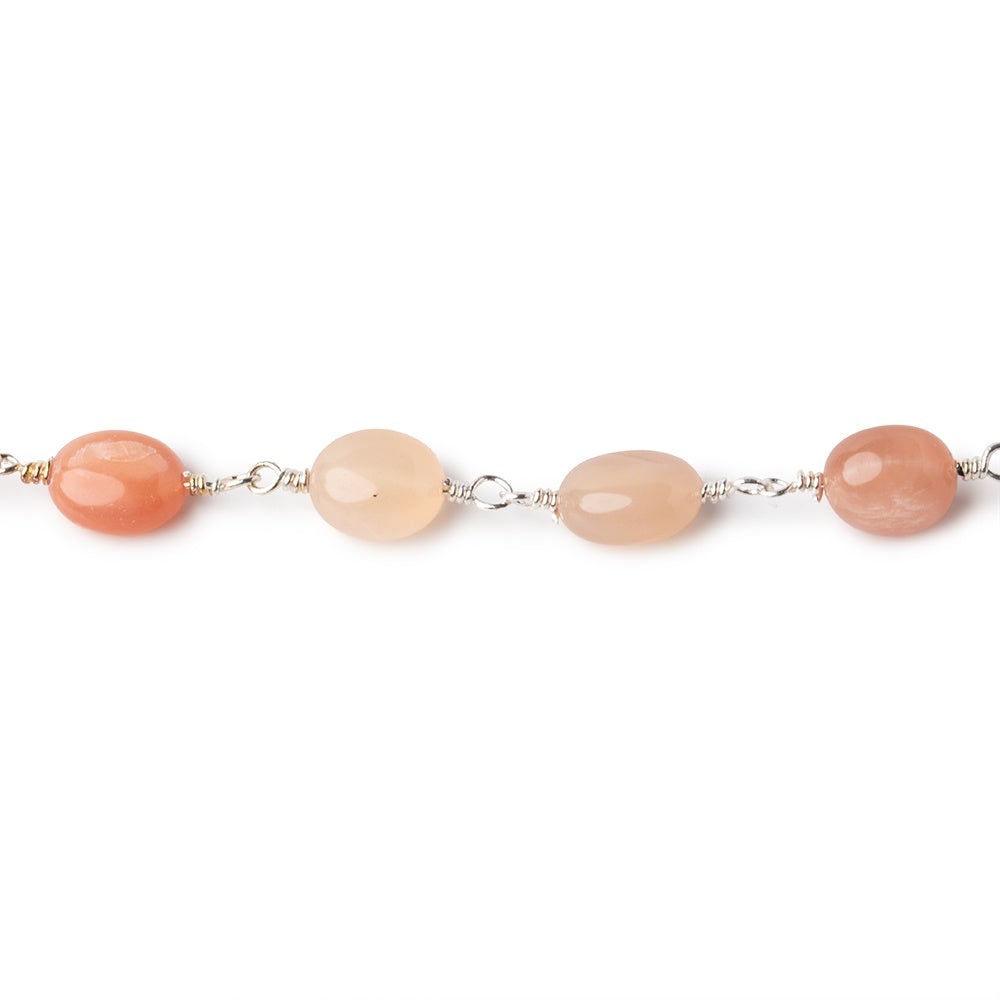 7-8mm Angel Skin Moonstone Plain Nuggets on Silver Plated Chain - Beadsofcambay.com