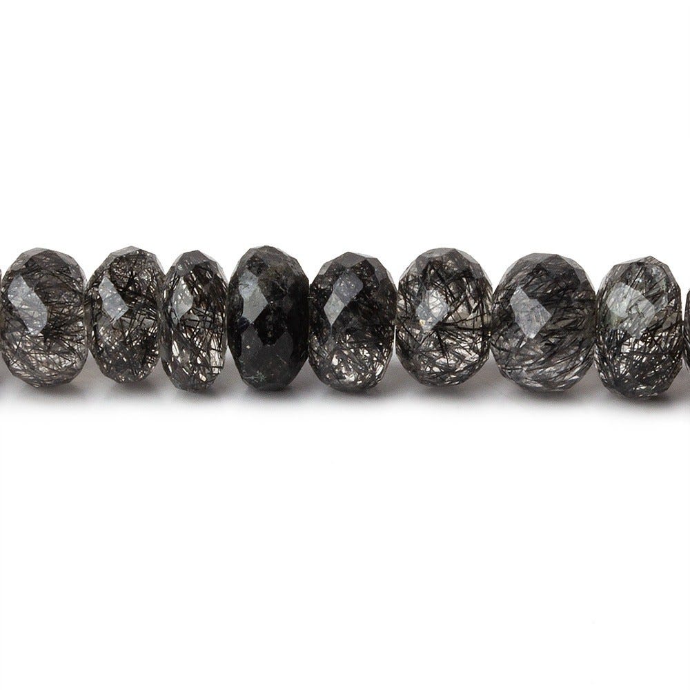 7-8mm Black Tourmalinated Quartz faceted rondelles 7 inch 39 beads AA - Beadsofcambay.com