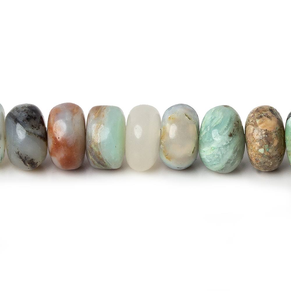 7-8mm Blue Peruvian Opal plain rondelles 14 inch 75 beads AA 1mm drill hole - Beadsofcambay.com