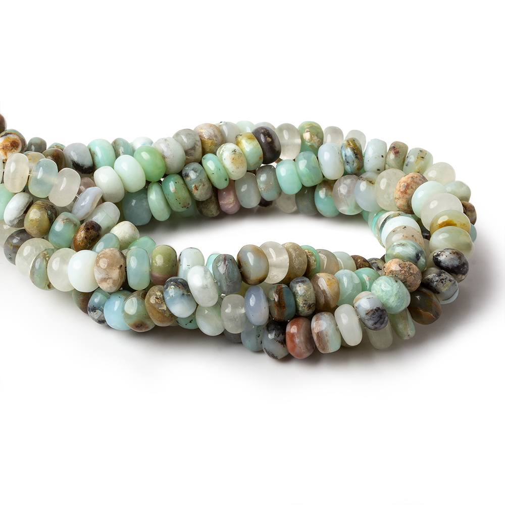 7-8mm Blue Peruvian Opal plain rondelles 14 inch 75 beads AA 1mm drill hole - Beadsofcambay.com