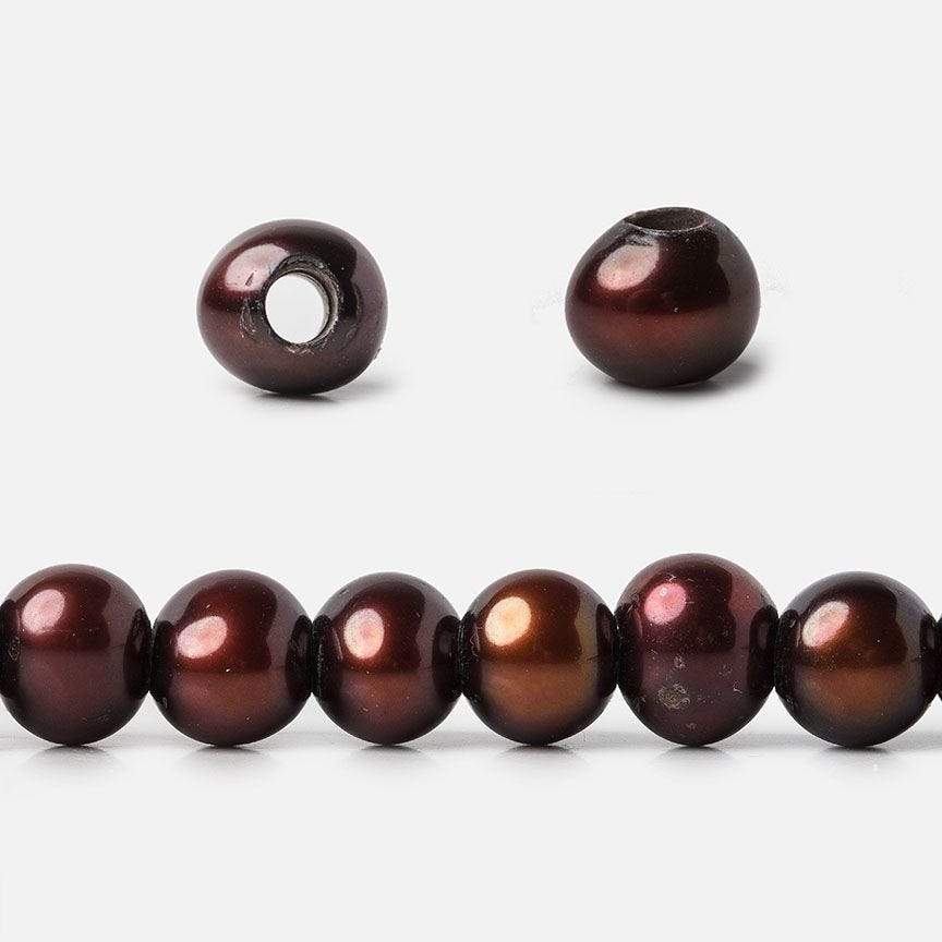 7-8mm Brick Red Large Hole Off Round Freshwater Pearl 2.5mm drill hoe, 15 inch, 64 pieces - Beadsofcambay.com