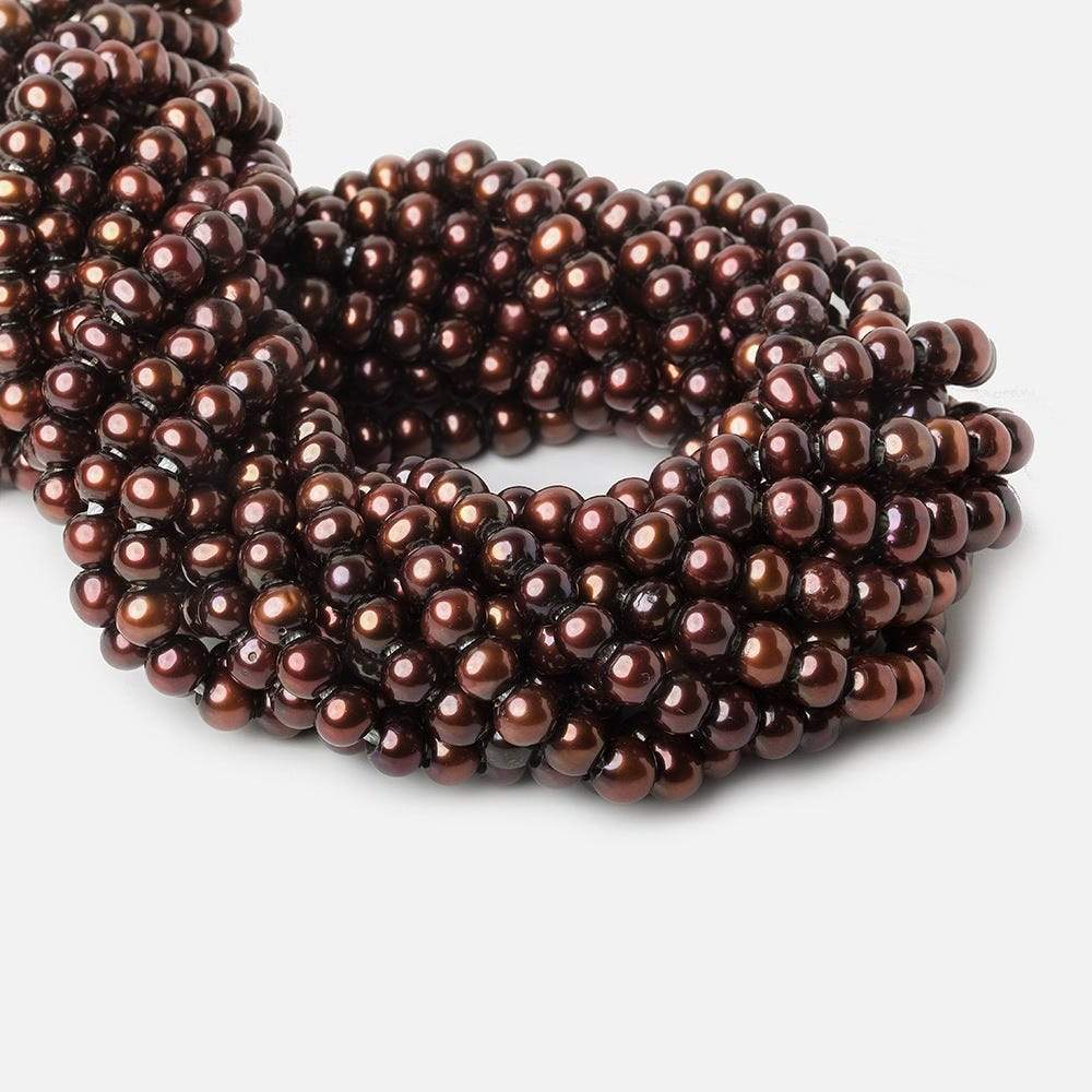 7-8mm Brick Red Large Hole Off Round Freshwater Pearl 2.5mm drill hoe, 15 inch, 64 pieces - Beadsofcambay.com