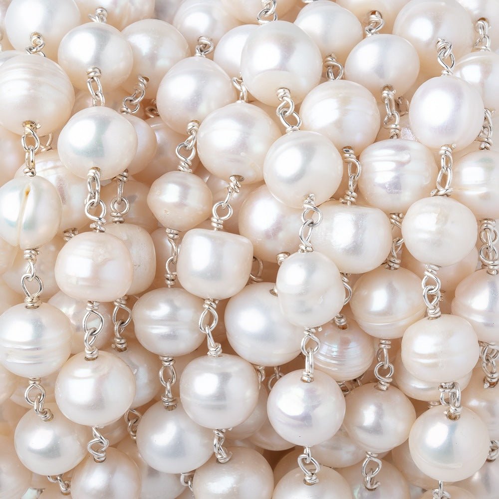 7-8mm Cream Baroque Pearls on .925 Silver Chain - Beadsofcambay.com