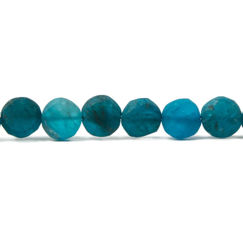7-8mm Frosted Neon Apatite plain coin Beads 8 inch 25 pieces - Beadsofcambay.com
