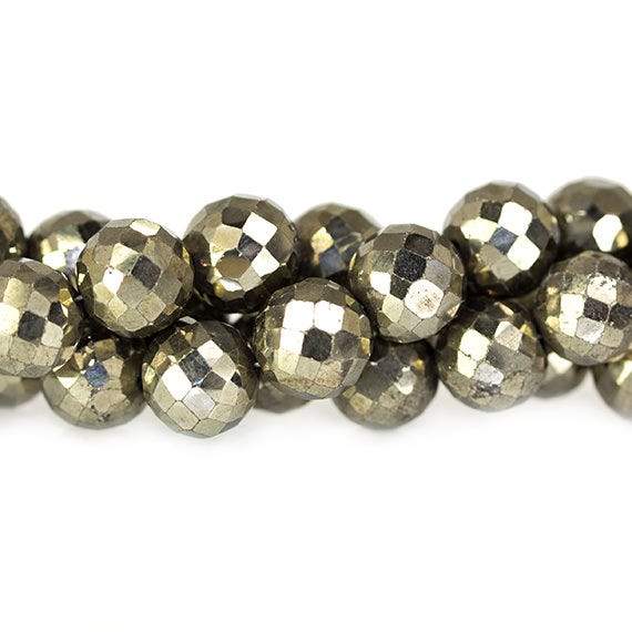7-8mm Golden Pyrite Faceted Round Beads 8 inch 33 pieces - Beadsofcambay.com