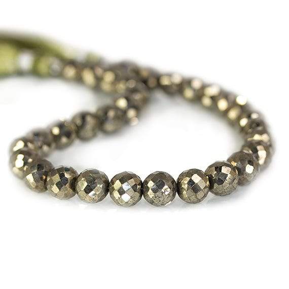 7-8mm Golden Pyrite Faceted Round Beads 8 inch 33 pieces - Beadsofcambay.com
