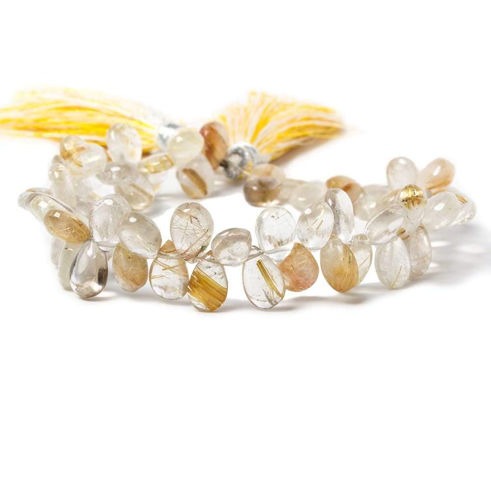 7-8mm Golden Rutilated Quartz Plain Pear Beads 8 inch 74 pieces - Beadsofcambay.com