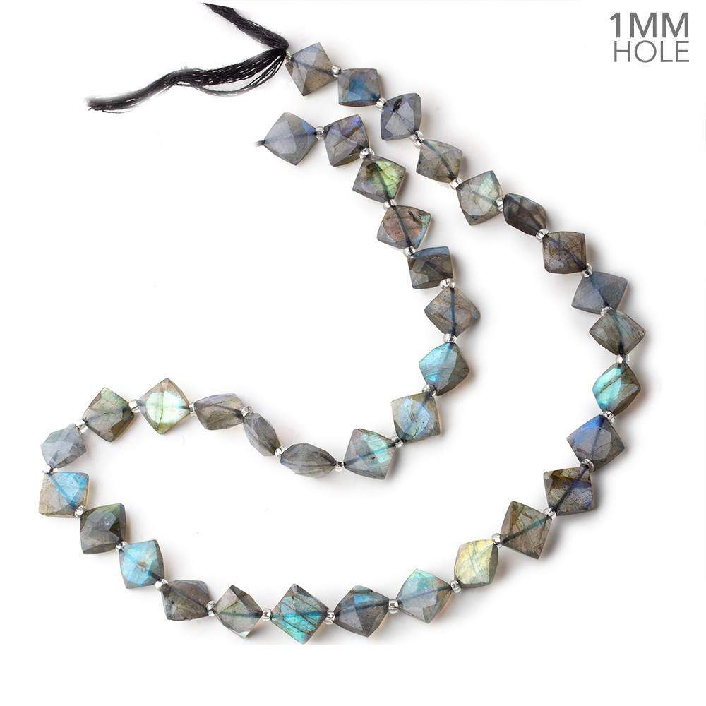 7-8mm Labradorite Corner Drilled Faceted Square Beads 15.5 inch 36 pieces AA 1mm Hole - Beadsofcambay.com