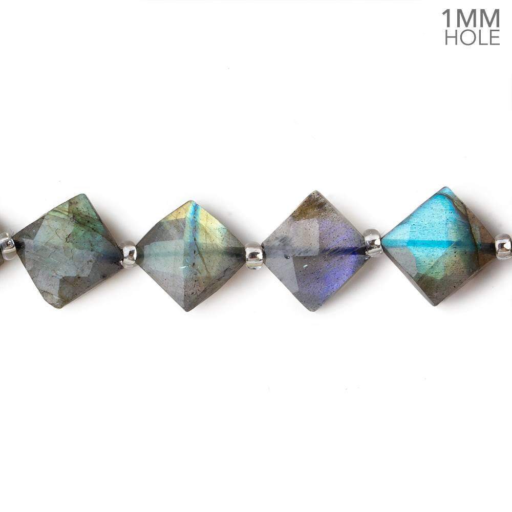 7-8mm Labradorite Corner Drilled Faceted Square Beads 15.5 inch 36 pieces AA 1mm Hole - Beadsofcambay.com