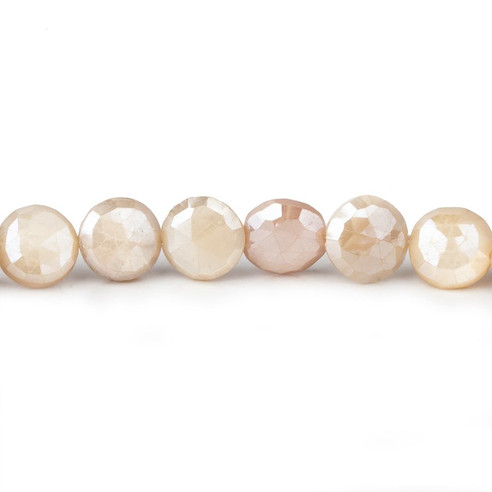 7-8mm Light Peach Moonstone faceted coins 14 inch 42 beads - Beadsofcambay.com