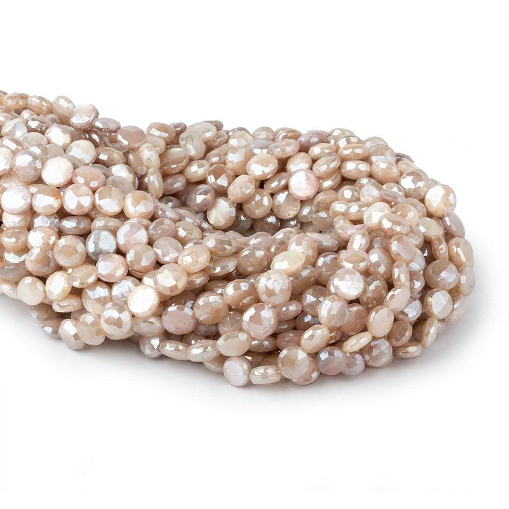 7-8mm Light Peach Moonstone faceted coins 14 inch 42 beads - Beadsofcambay.com