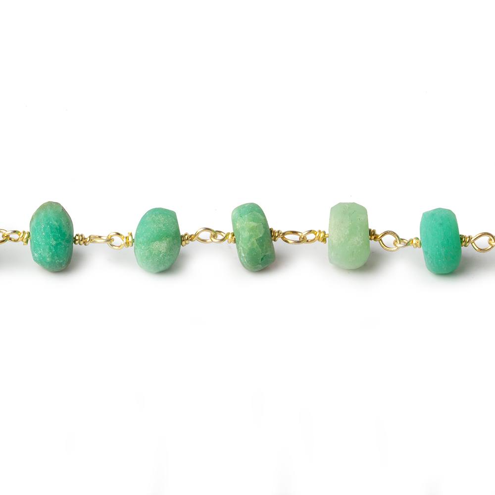 7-8mm Matte Chrysoprase rondelle Gold plated Chain by the foot 28 pieces - Beadsofcambay.com