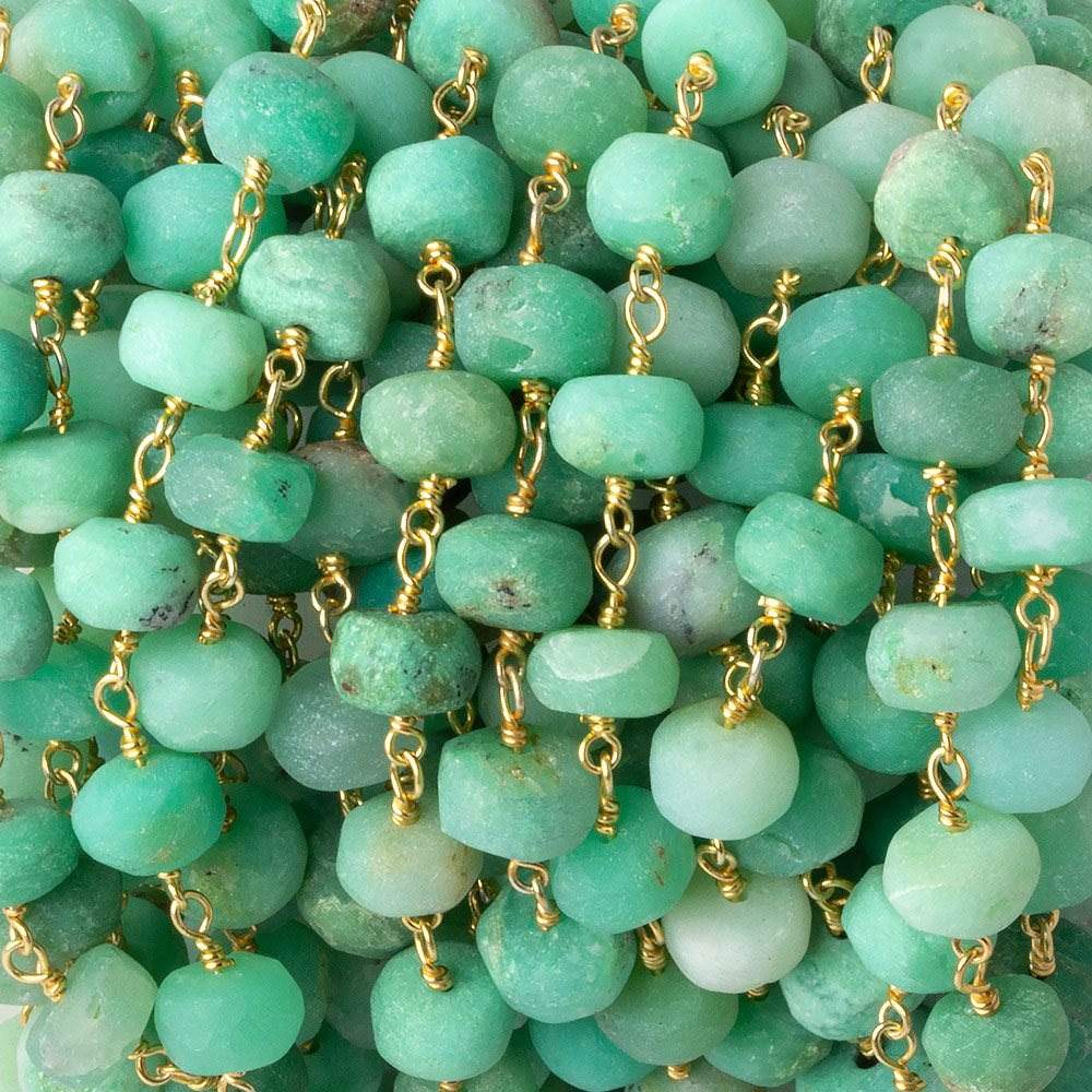 7-8mm Matte Chrysoprase rondelle Gold plated Chain by the foot 28 pieces - Beadsofcambay.com