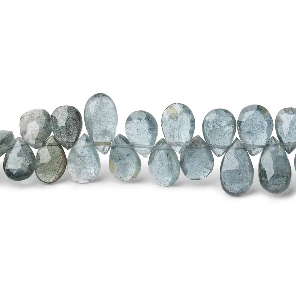 7-8mm Moss Aquamarine Faceted Pear Beads 8 inch 64 pieces - Beadsofcambay.com
