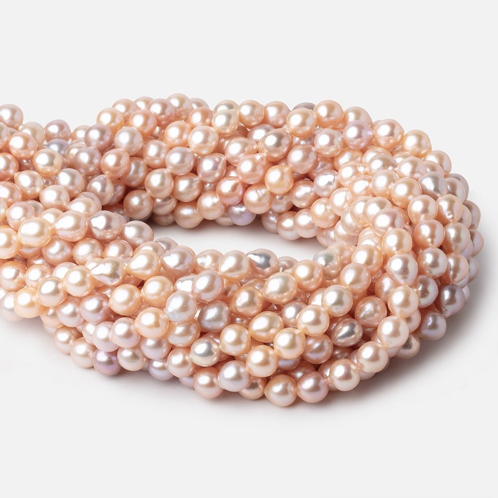 7-8mm Multi Peach Petite Ultra Baroque Freshwater Pearls 16 inch 48 Beads AAA - Beadsofcambay.com