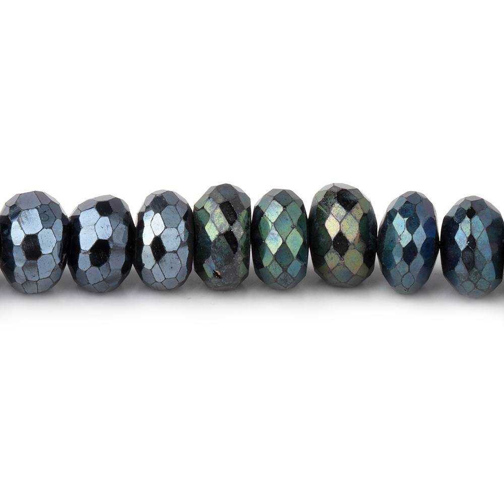 7-8mm Peacock Metallic Black Spinel Faceted Rondelles 8 inch 45 pieces - Beadsofcambay.com