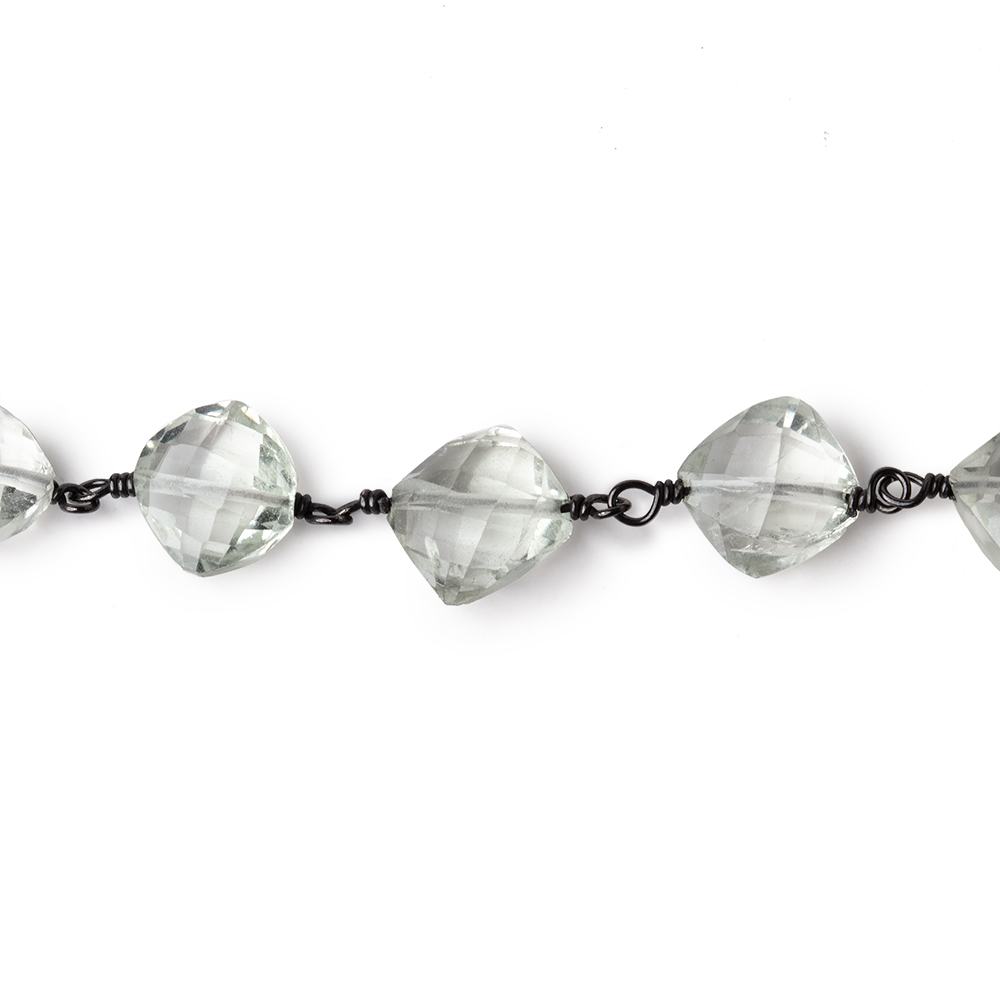 7-8mm Prasiolite Faceted Pillows on Black Gold over .925 Silver Chain - Beadsofcambay.com