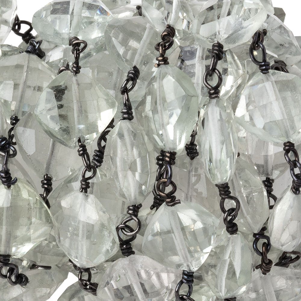 7-8mm Prasiolite Faceted Pillows on Black Gold over .925 Silver Chain - Beadsofcambay.com