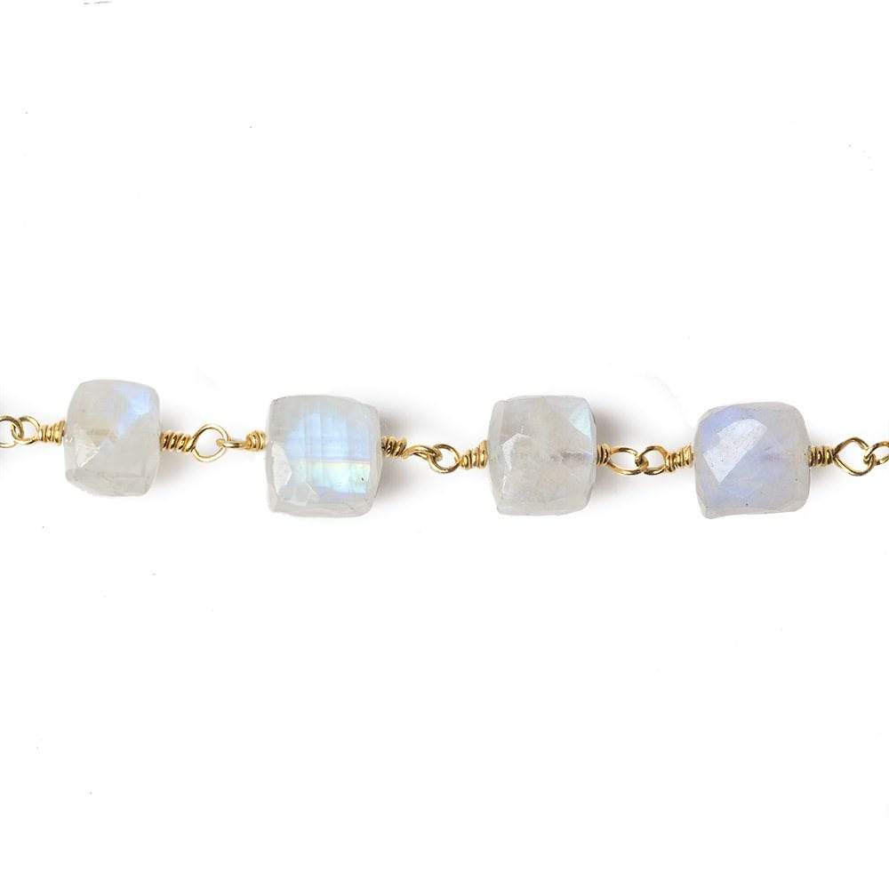 7-8mm Rainbow Moonstone faceted cube Vermeil Chain by the foot 26 beads - Beadsofcambay.com