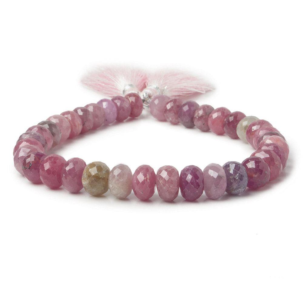 7-8mm Ruby & Fancy Sapphire faceted rondelles 8 inch 36 beads A - Beadsofcambay.com