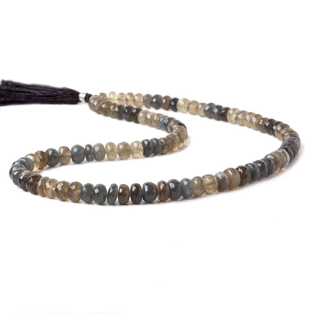 7-8mm Shaded Grey Moonstone Faceted Rondelle Beads 18 inch 92 beads - Beadsofcambay.com