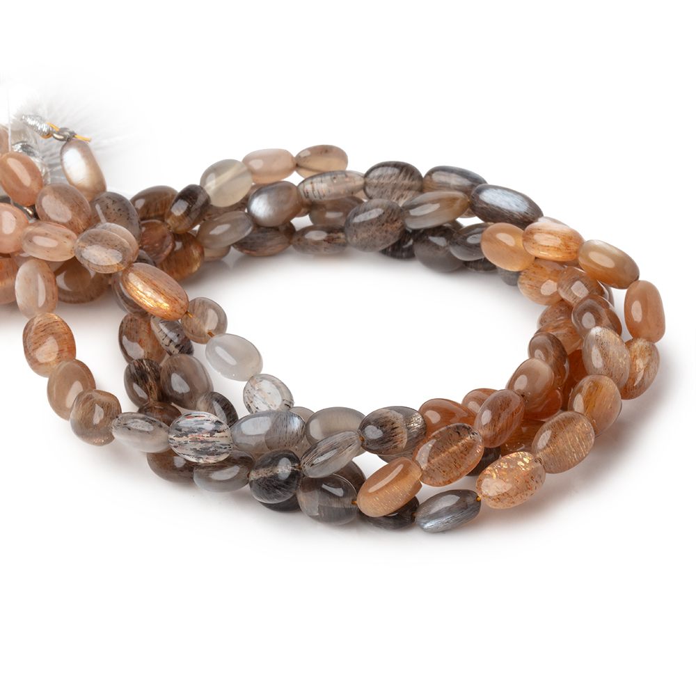 7-8mm Sunstone & Moonstone Plain Oval Beads 8.5 inch 29 pieces - Beadsofcambay.com