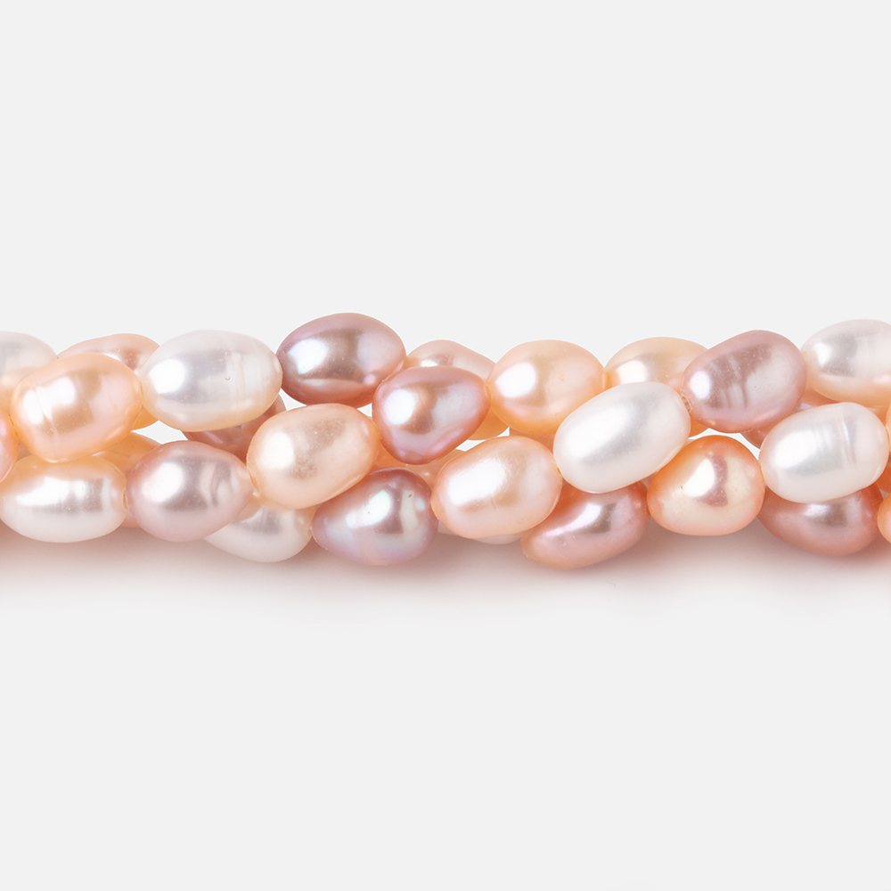 7-8mm Tri Color Straight Drilled Oval Freshwater Pearls 16 inch 55 pieces - Beadsofcambay.com