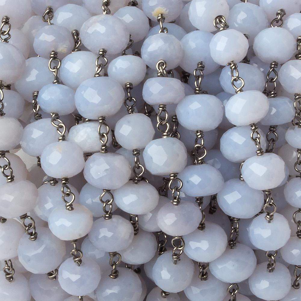 7-8mm Turkish Blue Chalcedony rondelle Black Gold over .925 Silver Chain by the foot - Beadsofcambay.com
