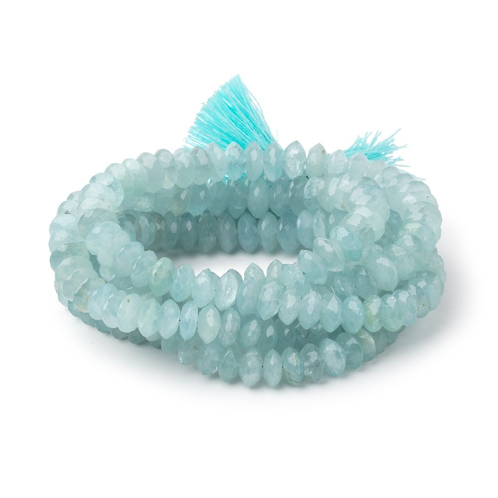 7-9.5mm Aquamarine German Faceted Rondelles 16 inch 93 Beads - Beadsofcambay.com