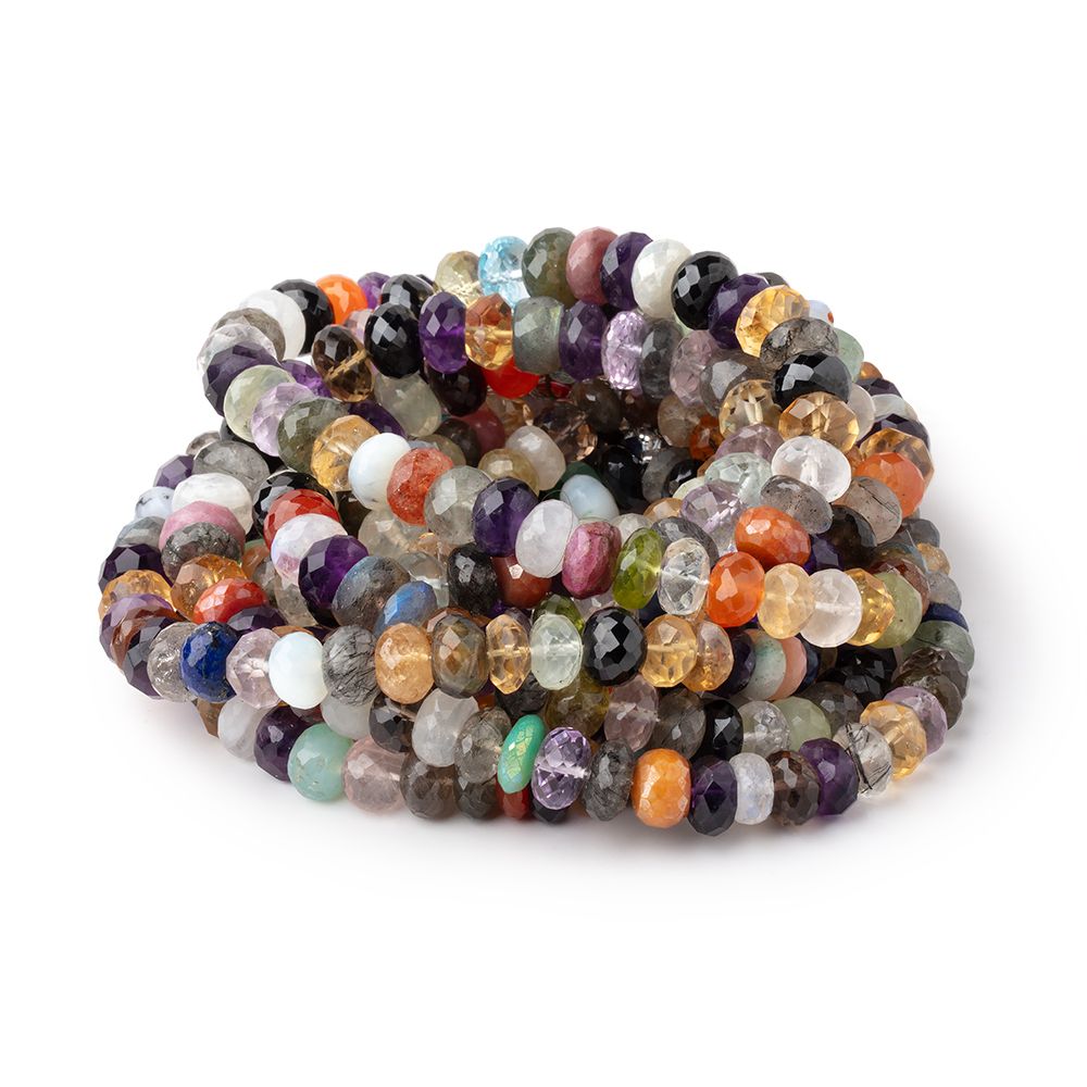 7-9.5mm Multi Gemstone Faceted Rondelle Beads 15 inch 70 pieces - Beadsofcambay.com